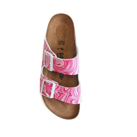 Birkenstock Arizona Birko-Flor Sandals Womens 6 Marble Twirl Fuchsia Tulip Pink - Picture 3 of 9